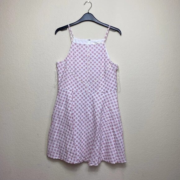 NWT Row A Eyelet Square Neck Skater Pink and White Dress - Picture 3 of 5
